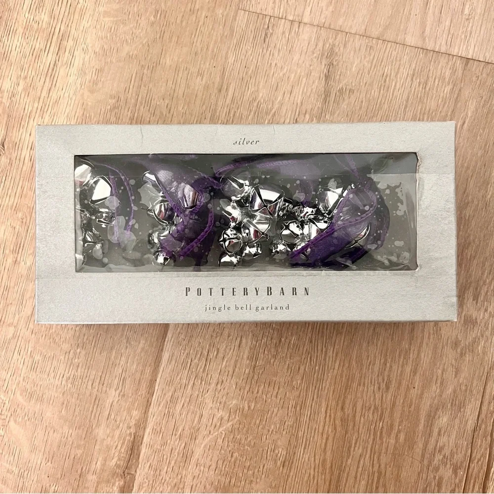 Pottery Barn Purple Silver Grape Jingle Bell Garland - 52”, NIB Christmas Winter